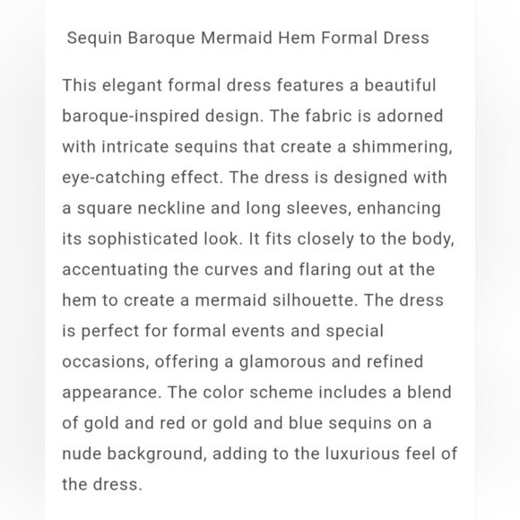 Blue, Baroque Print, Long Sleeved, Square Neck, Mermaid Gown for Specia… - Picture 10 of 10